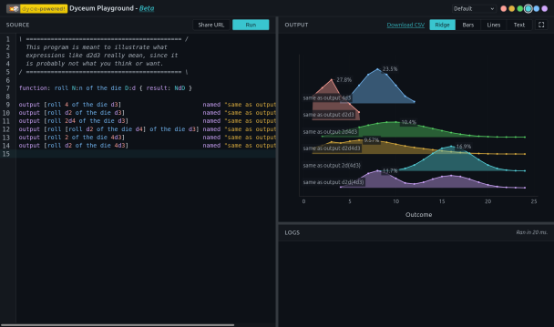 Dyceum’s AnyDice interpreter in action